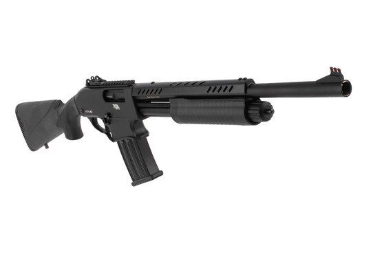 Rock Island Armory VRPA40 12 gauge pump action shotgun features a fiber optic front sight and ghost ring rear sight